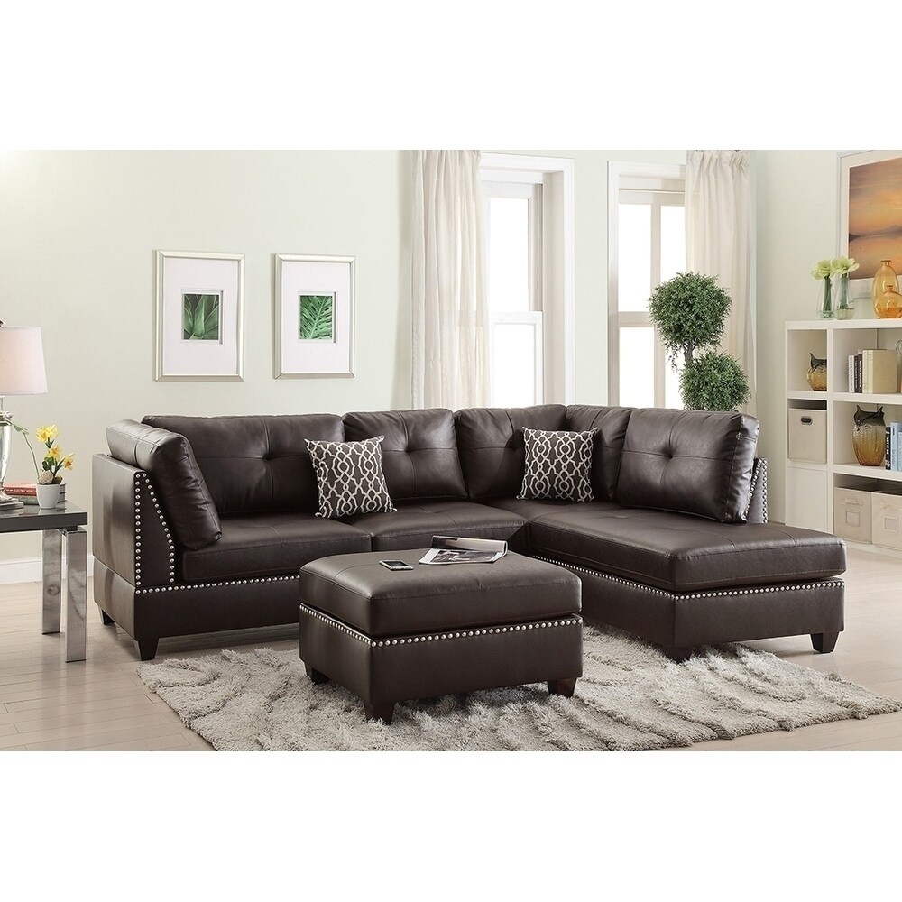 Bobkona Chaise Upholstered 3 piece Reversible Sectional Sofa Set