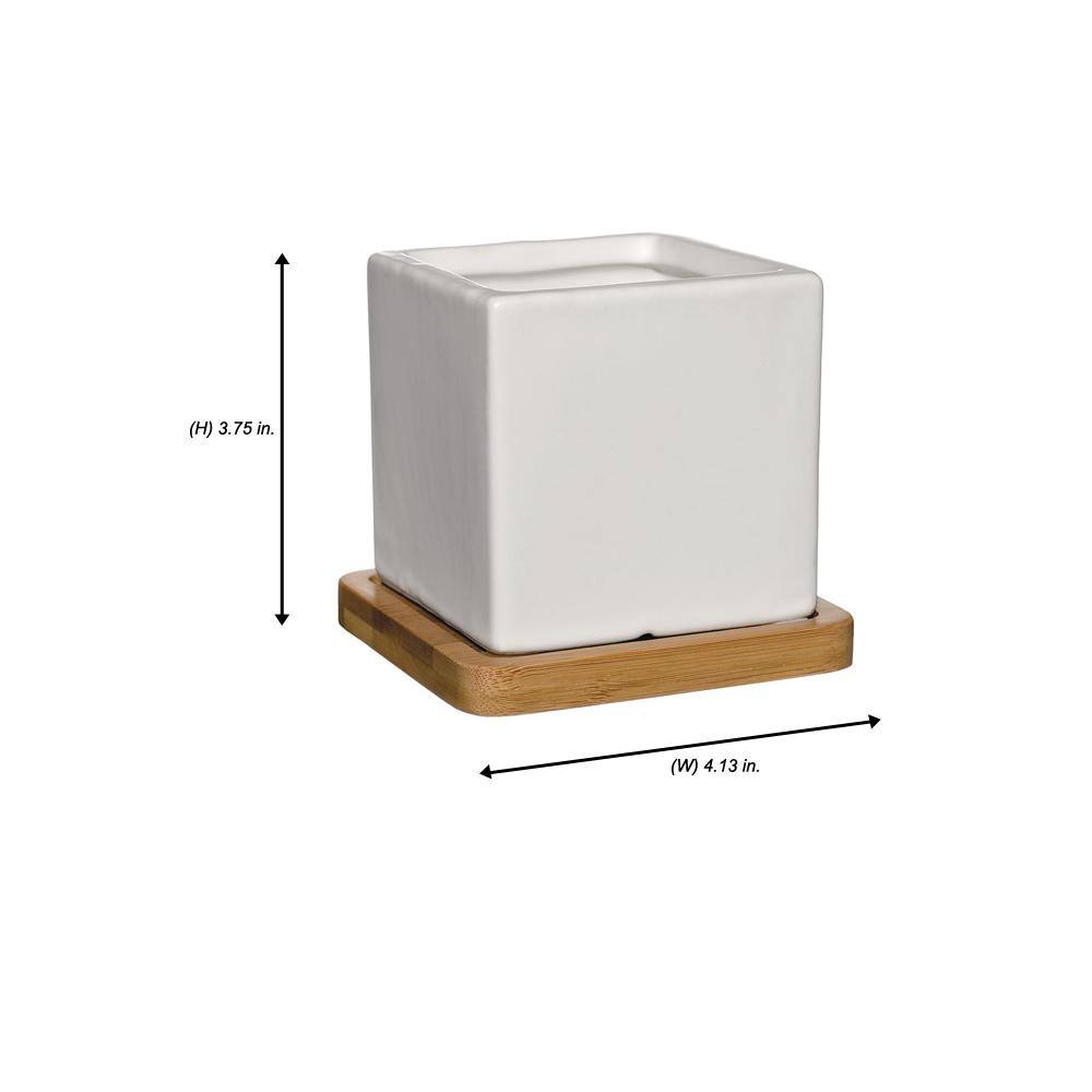 Nova 3.5 in. White Ceramic Square Planter with Tray HD1139-089