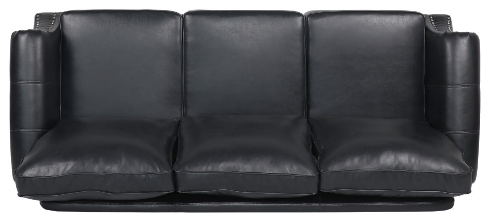 Burkehaven Contemporary Faux Leather 3 Seater Sofa With Nailhead Trim   Transitional   Sofas   by GDFStudio  Houzz