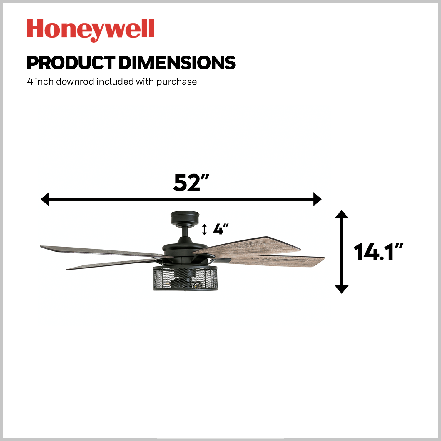 Honeywell Carnegie 52 Matte Black Ceiling Fan with Lights and Remote Control