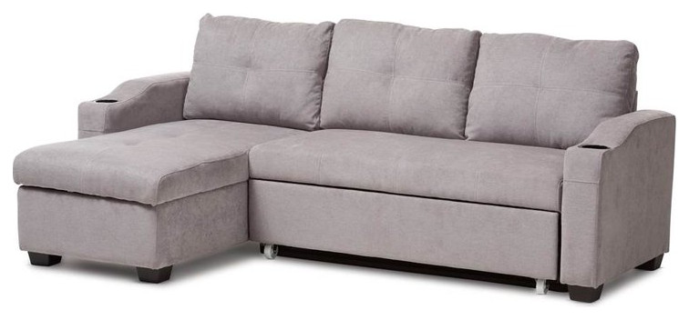 Modern Sectional Sofa  Reversible Cushions  ampArms With Cup Holders  Light Gray   Transitional   Sectional Sofas   by Decorn  Houzz