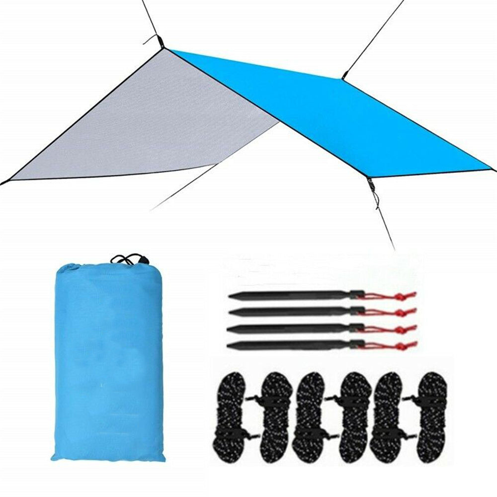 "Hammock Tarp, Waterproof Hammock Tent - Rain Tarp for Camping Hammock - Camping Gear Must Haves w/ Easy Set Up Including Floor Nails ,Ropes and Carry Bag - Blue"