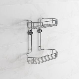 No Drilling Required Draad Rustproof Solid Brass Shower Caddy 11 in. Double Shelf- Angled in Chrome DK240-CHR