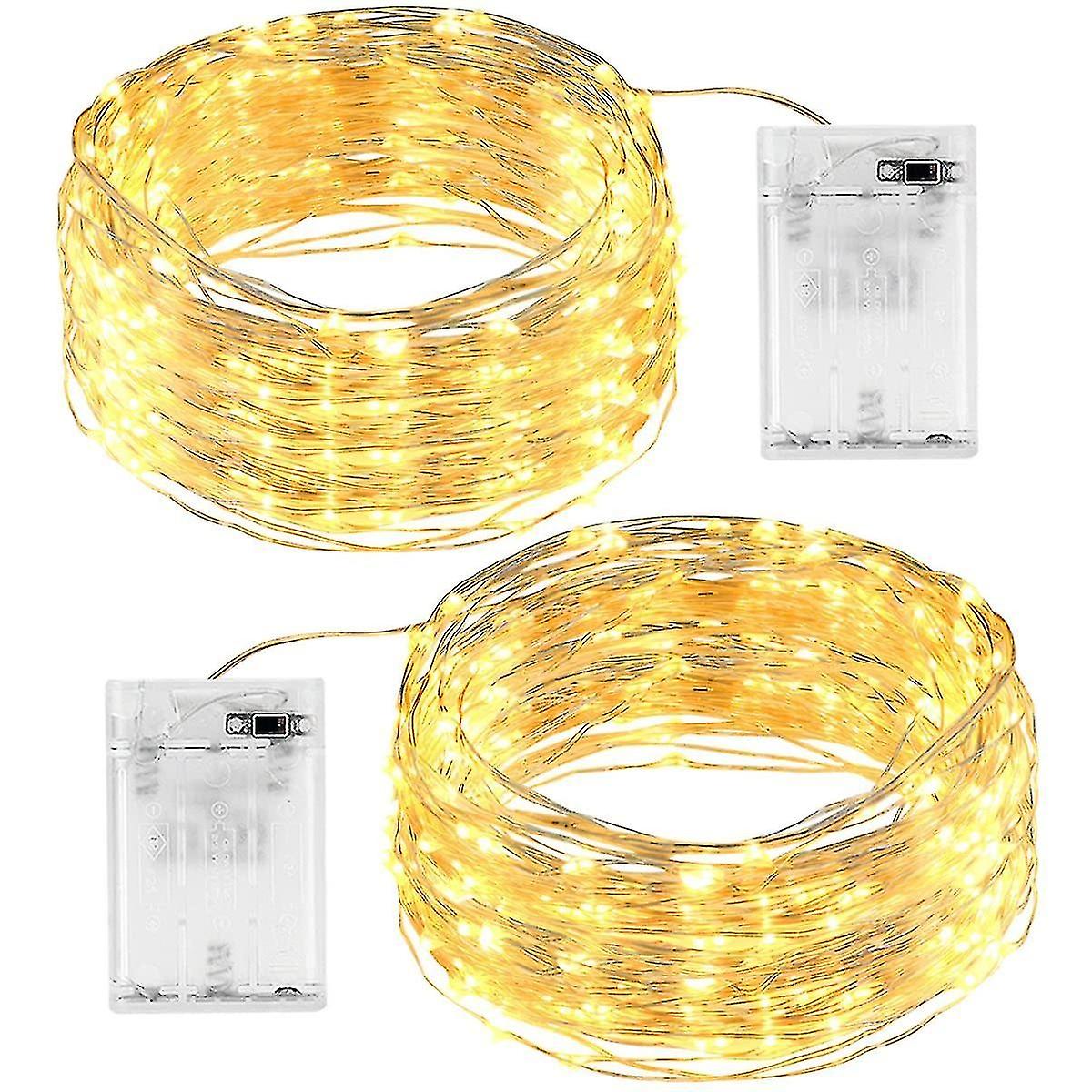 [2 Pack] Fairy Lights Battery Powered， 12m 120 Led String Lights Waterproof Outdoor/indoor Copper Wi