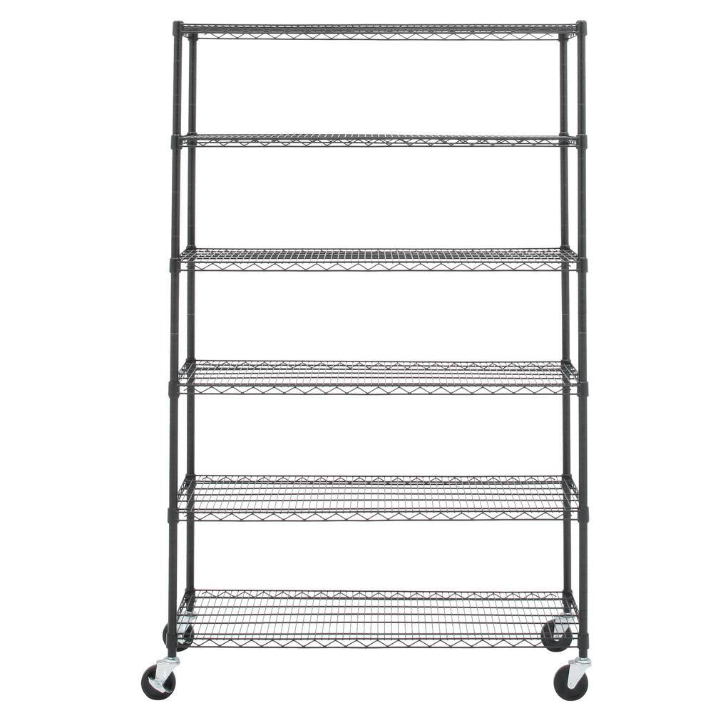 TRINITY EcoStorage Black 6-Tier Rolling Steel Wire Shelving Unit (48 in. W x 77 in. H x 18 in. D) TBFPB-0932