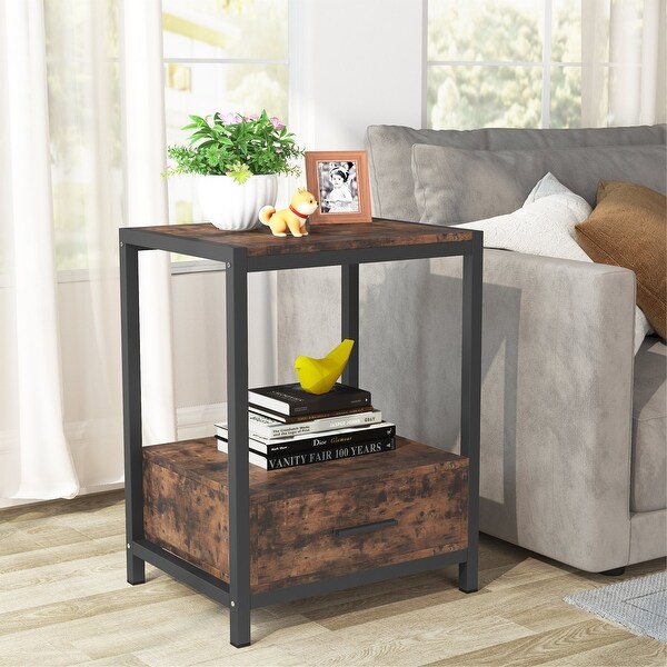 Nightstands，Bedside Table End Table Side Table with Drawers and Storage Shelf - - 33503761