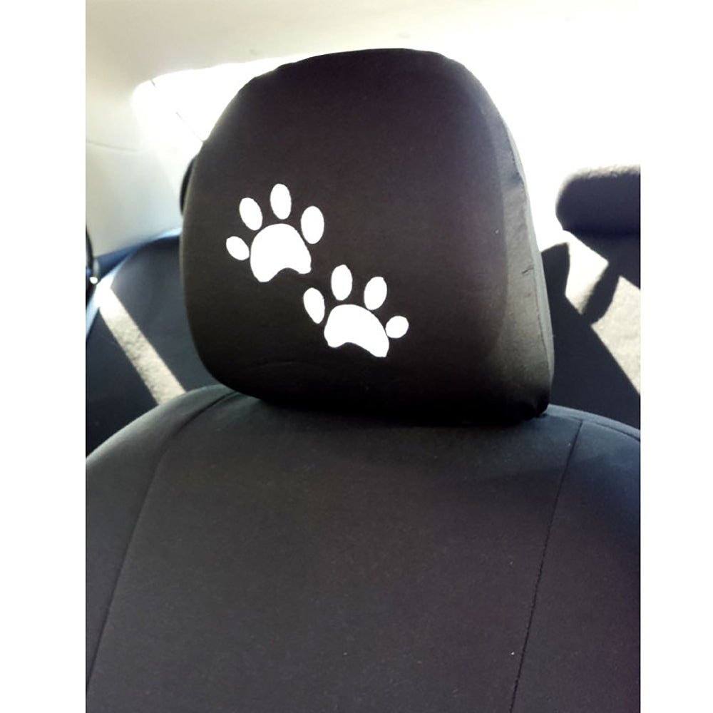 New Black Polyester Auto Car Truck SUV Seat Headrest Cover with White Paw Logo Universal Fit - One Piece