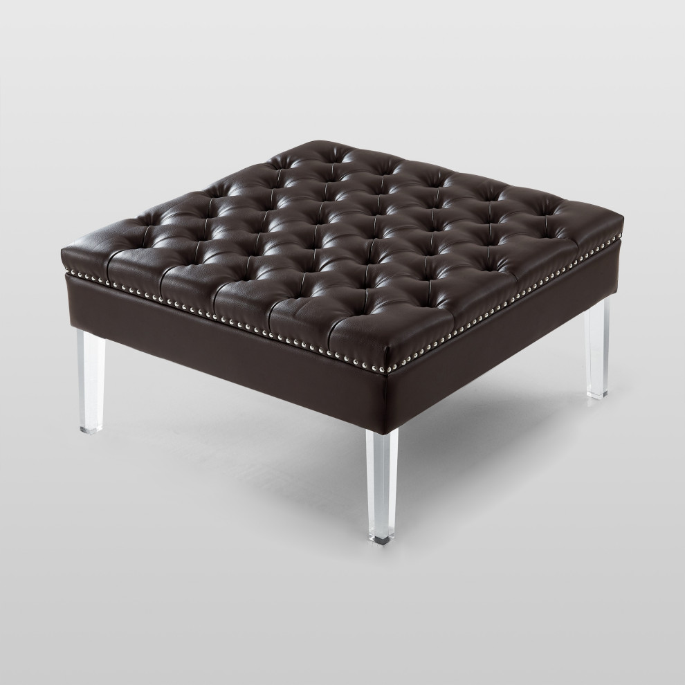 Fernanda PU Leather Tufted with Nailhead Trim  Acrylic Legs Ottoman   Contemporary   Footstools And Ottomans   by Inspired Home  Houzz