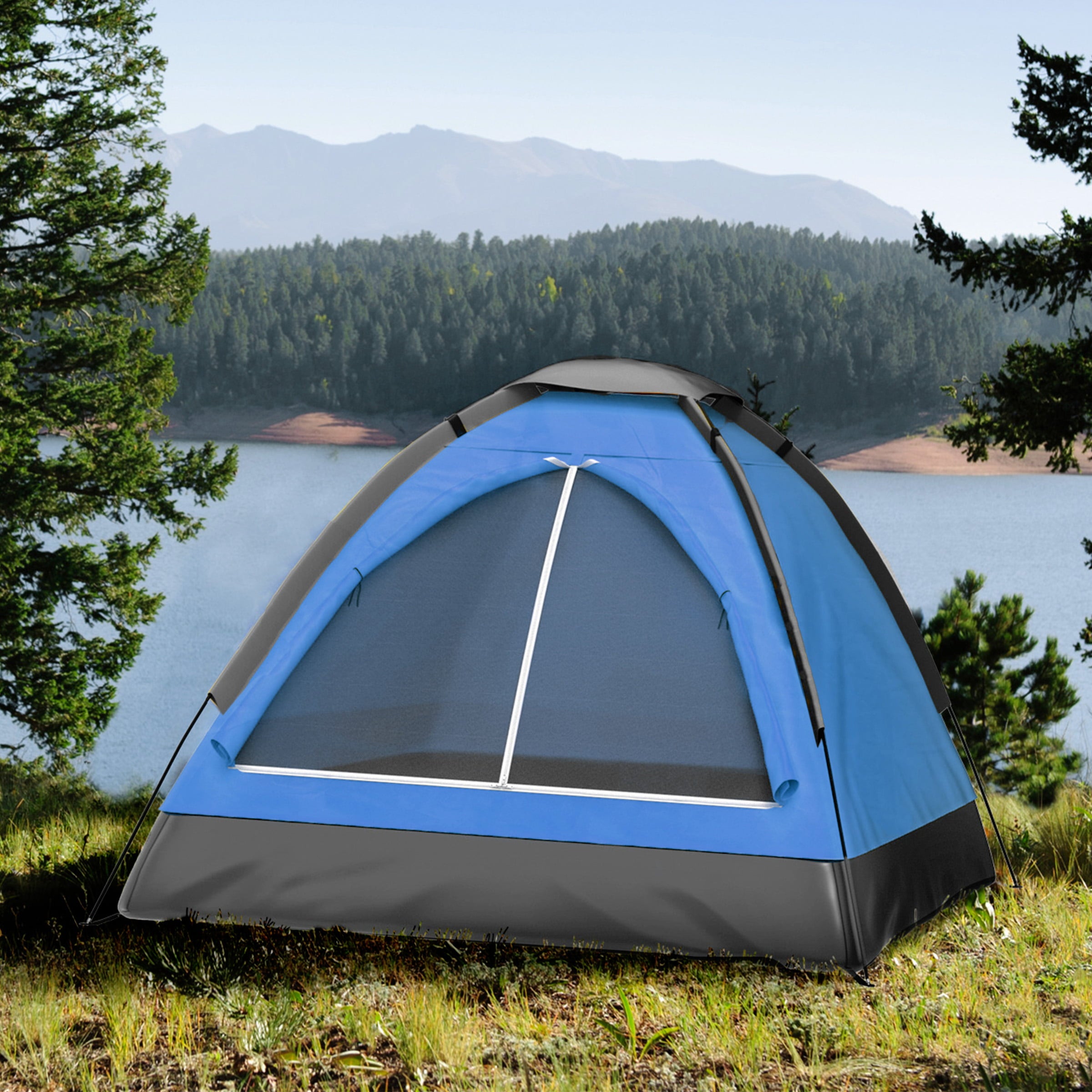 2 Person Camping Tent – Includes Rain Fly and Carrying Bag – Lightweight Outdoor Tent for Backpacking， Hiking， or Beach by Wakeman Outdoors (Blue)