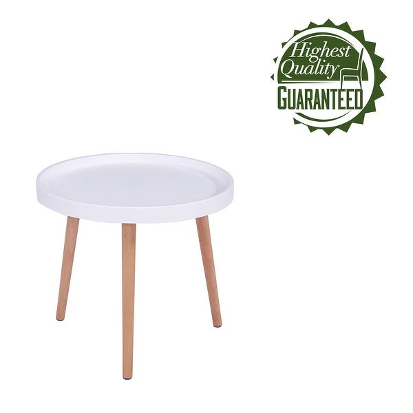 Porthos Home Eilis Side Table， Round Plastic Top， Beech Wood Legs