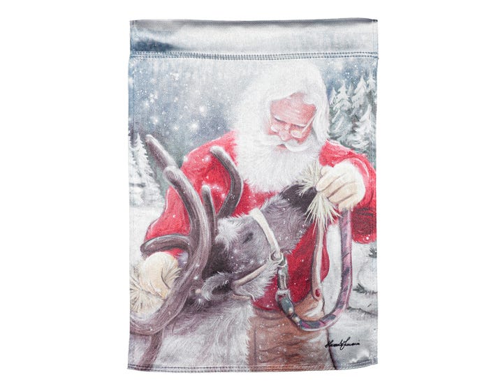 Evergreen Santa and His Reindeer Garden Flag  - 14LU10603