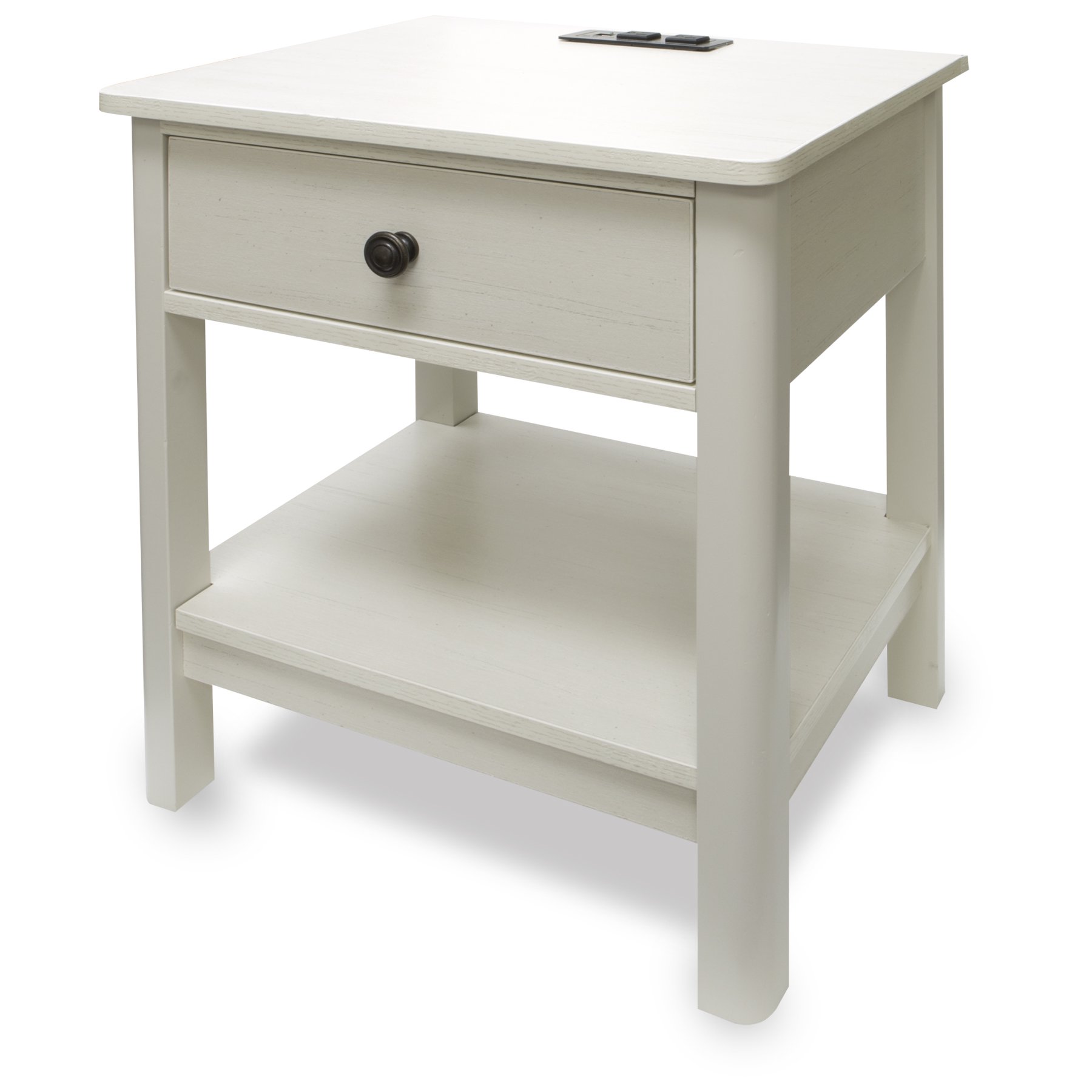 DecorTech Traditional Rectangular End Table with AC Power and USB Charging Ports， White