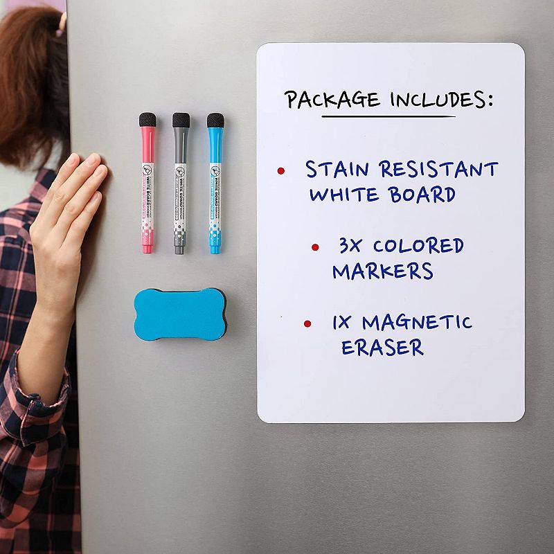 Mini Magnetic Dry Erase Board Sheet with 3 Colored Markers and Eraser