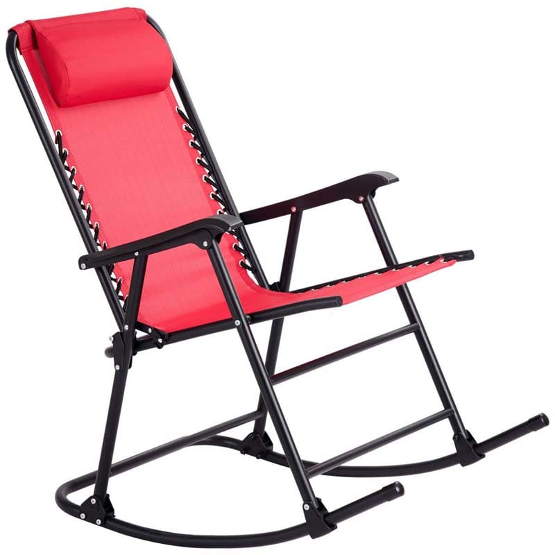 Patio Folding Zero Gravity Rocking Chair Outdoor Beach Camping Chair with Pillow & Armrests