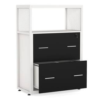 BYBLIGHT Atencio White File-Cabinet with Lock 2-Drawer Open Storage Shelves BB-C0342XF