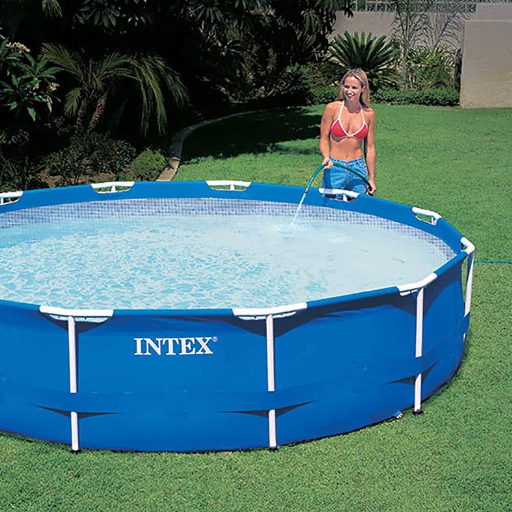 Intex Round 12 ft. x 30 in. Metal Frame Swimming Pool with Filter Pump and Pool Maintenance Kit 30 in. H 28003E + 28211EH