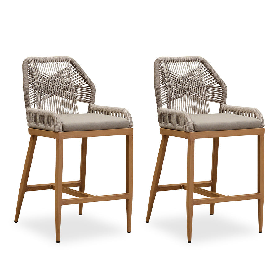 PURPLE LEAF Patio Sunbrella Bar Stools Set of 2  Rattan Bar Aluminum Bar Stool Outdoor Barstools with Back and Cushion for Garden Kitchen Island
