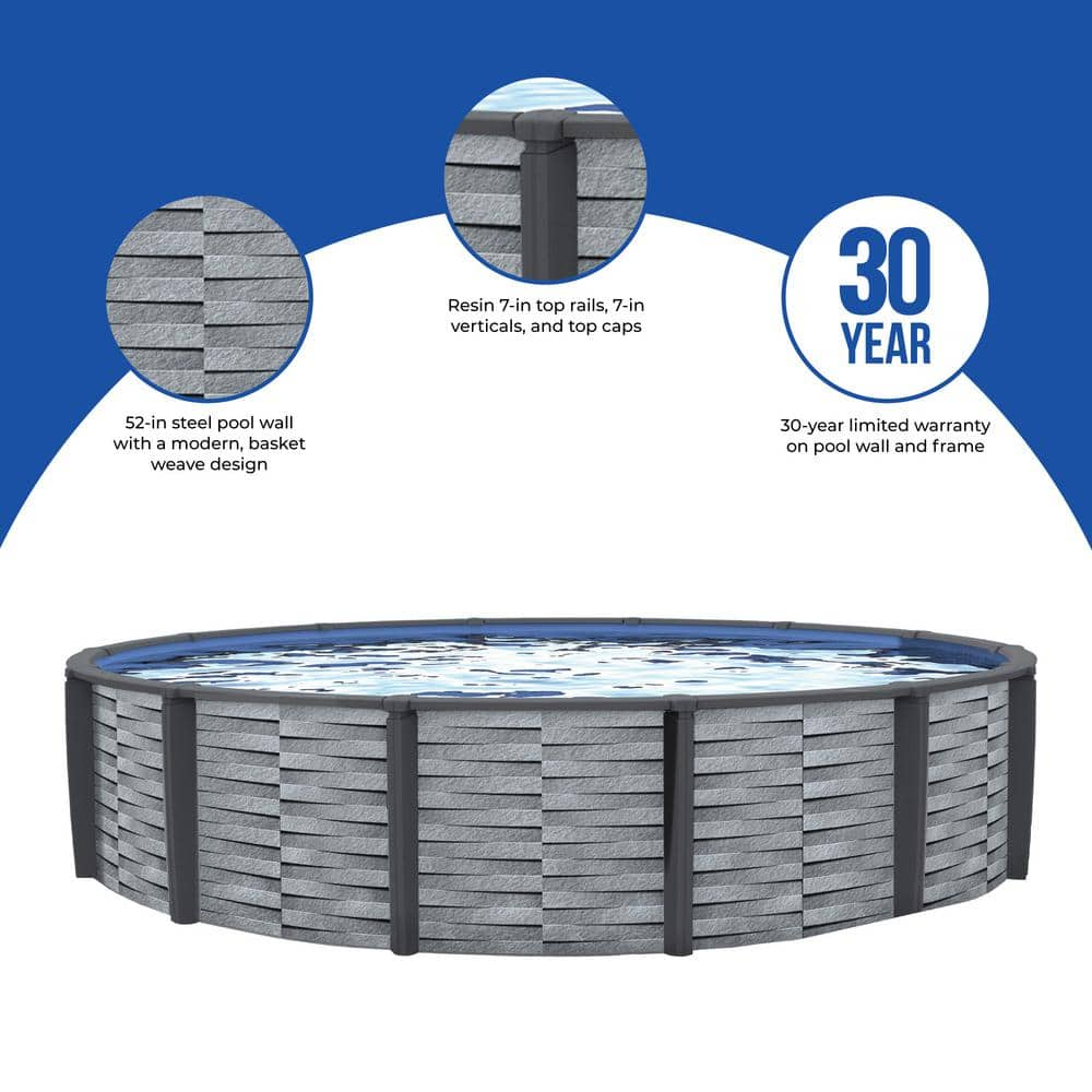 Blue Wave Affinity 18 ft. Round 52 in. D, 7 in. Top Rail Resin Swimming Pool Package NB19833