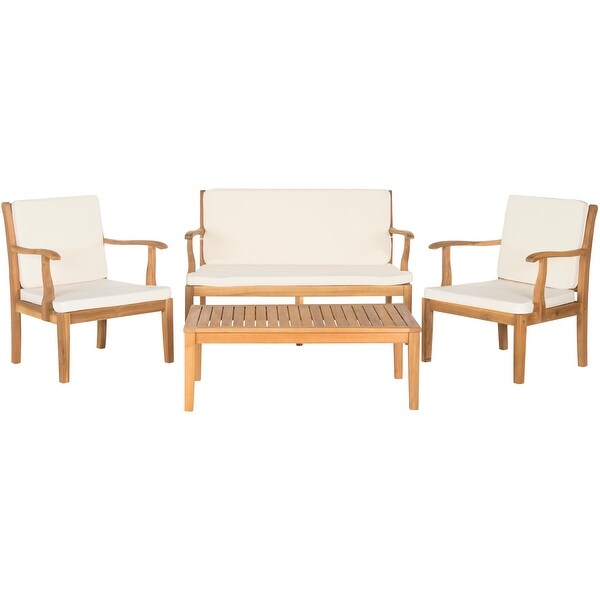 SAFAVIEH Outdoor Living Bradbury Brown Acacia Wood 4piece Beige Cushion Patio Set