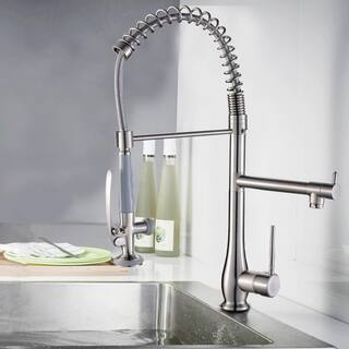 GIVING TREE Single-Handles 2-Spout Commercial Pre-Rinse Spring Pull Down Sprayer Kitchen Faucet in Brushed Nickel HDLTQA0019