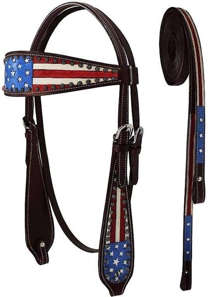 Tahoe Tack Western Patriotic American Flag Horse Browband Headstall and Reins