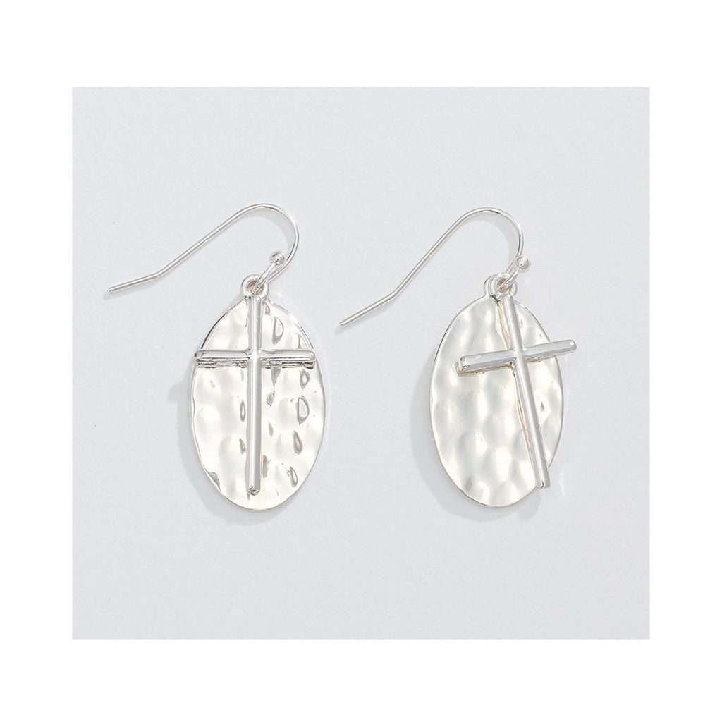 Periwinkle by Barlow  Crosses Over Hammered Silver  - Earrings