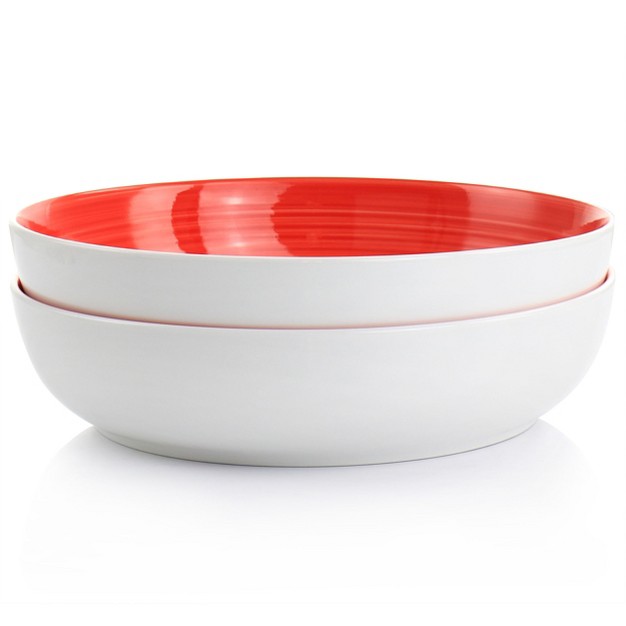 Gibson Home Crenshaw 8 5 Inch 2 Piece Stoneware Dinner Bowl Set In Red And White