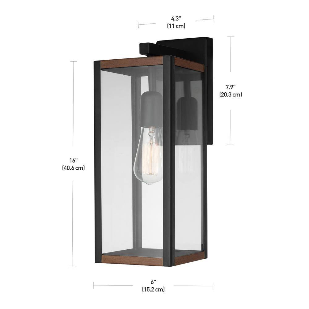 Globe Electric Bowery  Matte Black Farmhouse IndoorOutdoor 1-Light Wall Sconce with Faux Wood Accents 44681