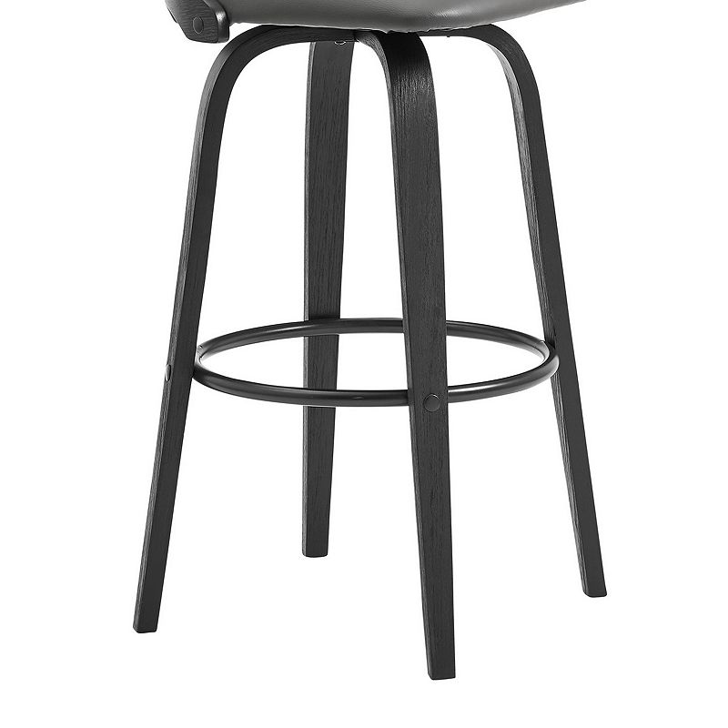 26 Inch Faux Leather Swivel Counter Stool， Black and Gray