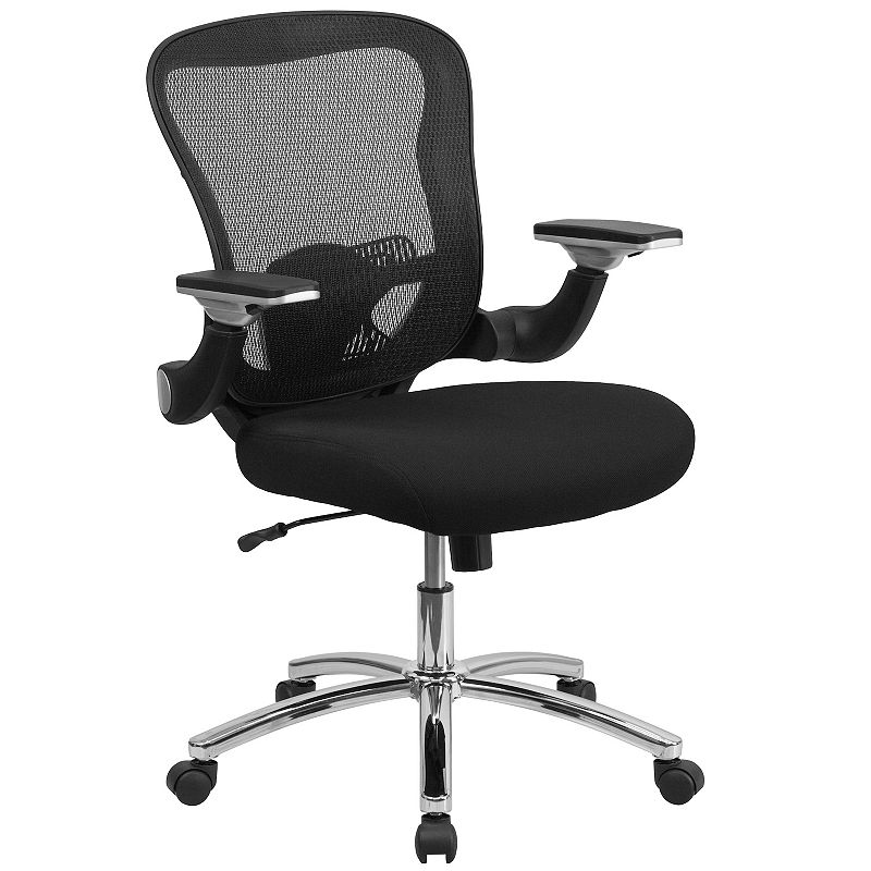 Emma and Oliver Mid-Back Black Mesh Swivel Ergonomic Office Chair - Height Adjustable Flip-Up Arms