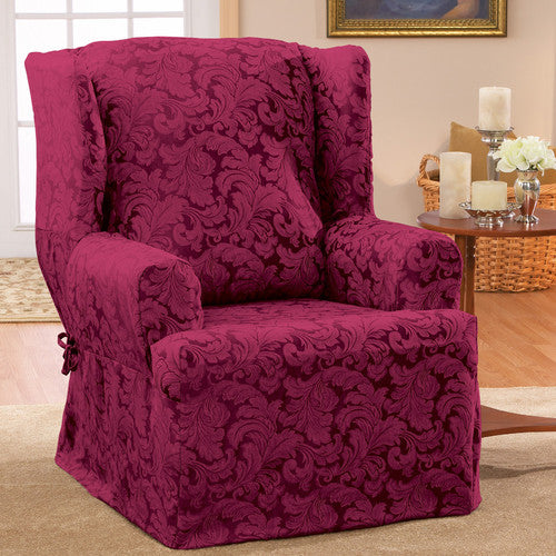 Sure Fit Scroll Brown Wing Chair Slipcover