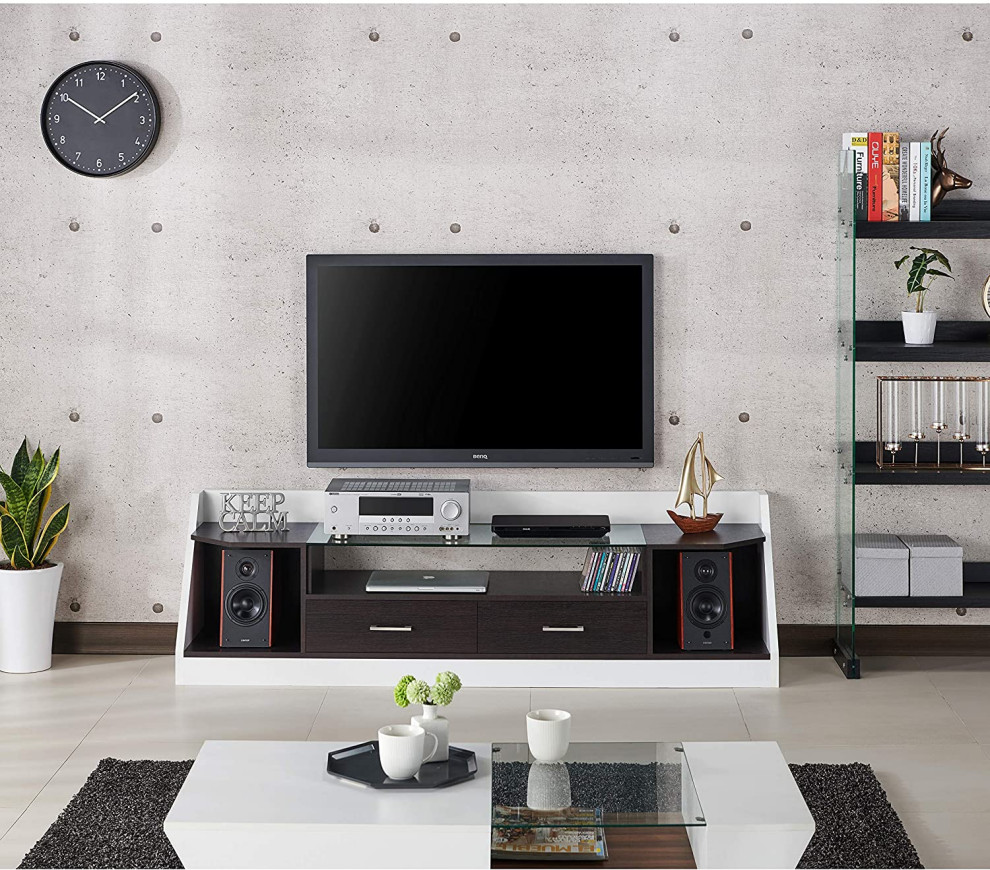 Modern TV Stand  Particle Board With 2 Doors  White and Epresso Finish   Transitional   Entertainment Centers And Tv Stands   by Decorn  Houzz