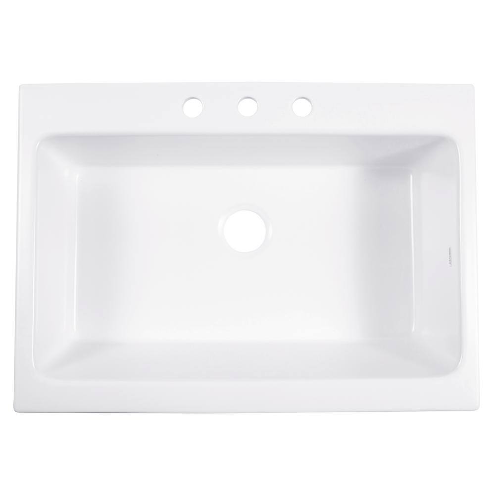 SINKOLOGY Josephine 34 in. 3-Hole Quick-Fit Drop-In Farmhouse Single Bowl Crisp White Fireclay Kitchen Sink SK450-34FC