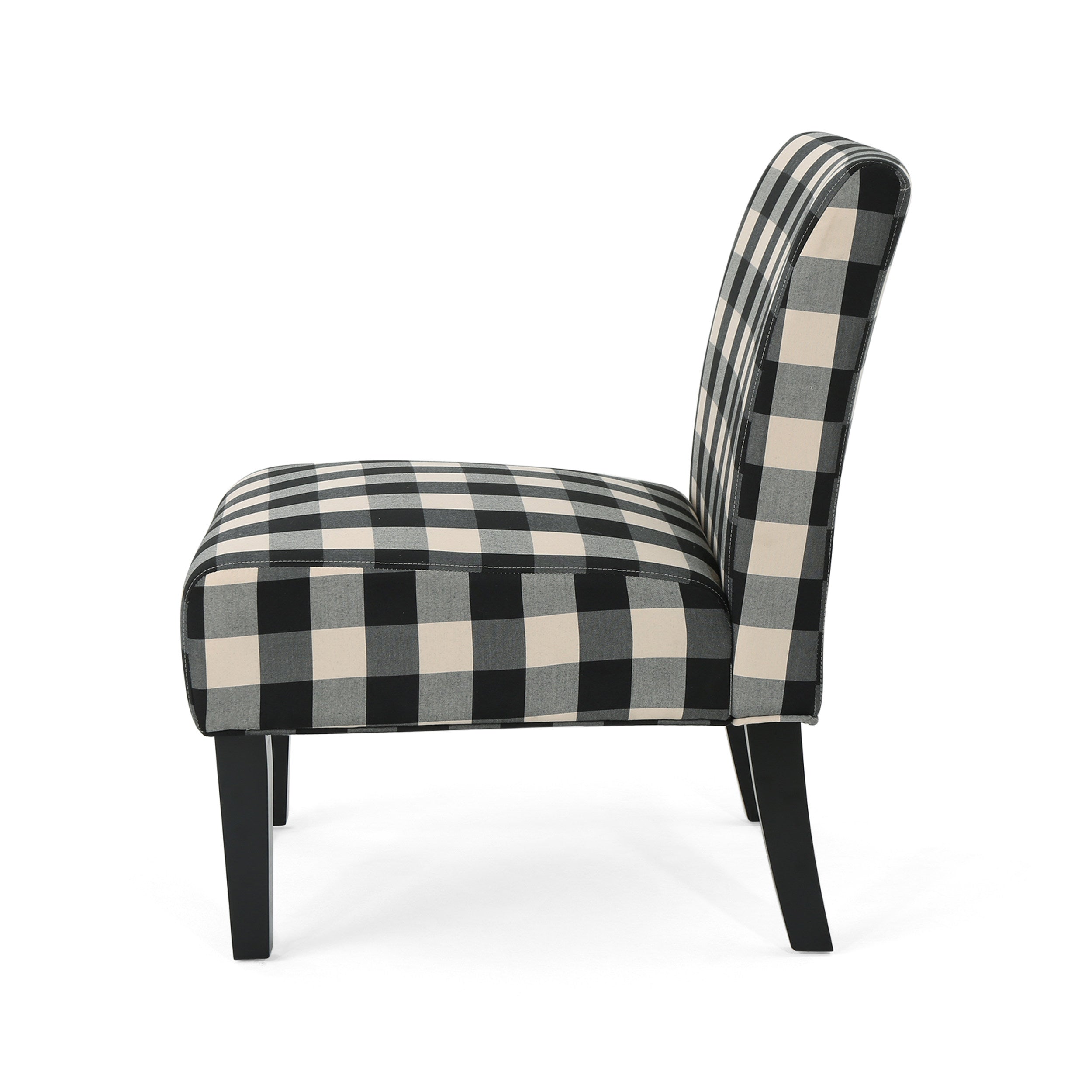 GDF Studio Abner Contemporary Slipper Accent Chair， Black Checkerboard Fabric and Matte Black