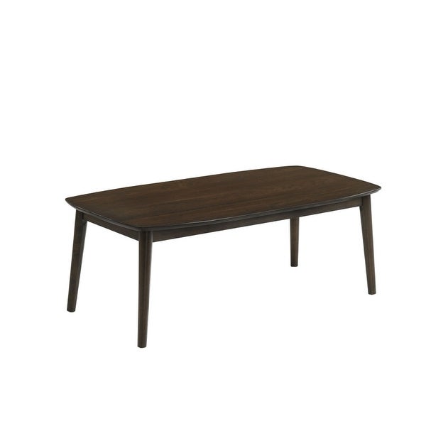 Lexi 47 Inch Coffee Table， Dark Walnut Brown Wood， Rounded Splayed Legs - 17.5 H x23.75 W x 47.25 L Inches