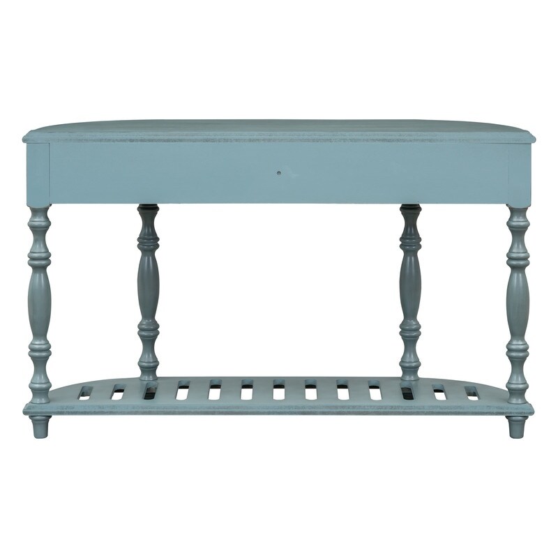 52'' Contemporary Curved Console Table with 4 Drawers  Modern Sofa Table with 1 Shelf for Living Room  Antique Blue