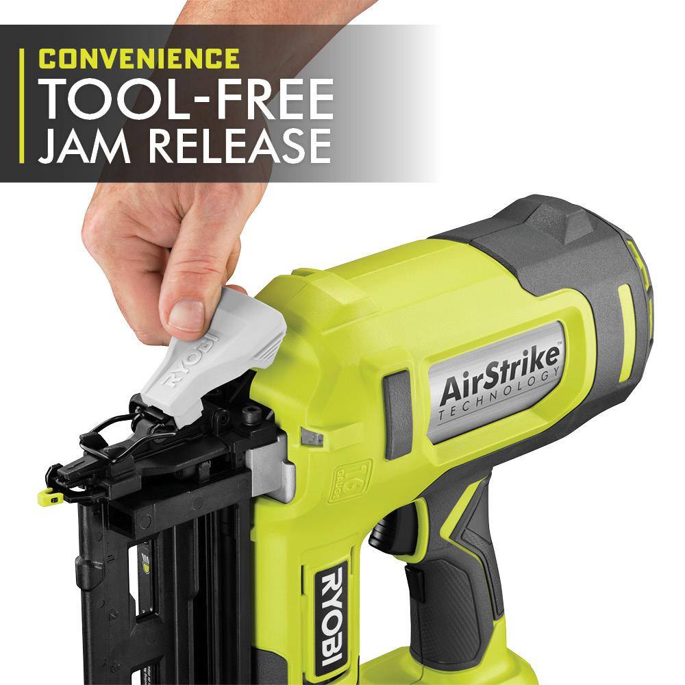 RYOBI ONE+ 18V 16-Gauge Cordless AirStrike Finish Nailer with Cordless 5 in. Random Orbit Sander (Tools Only) P326-PCL406B