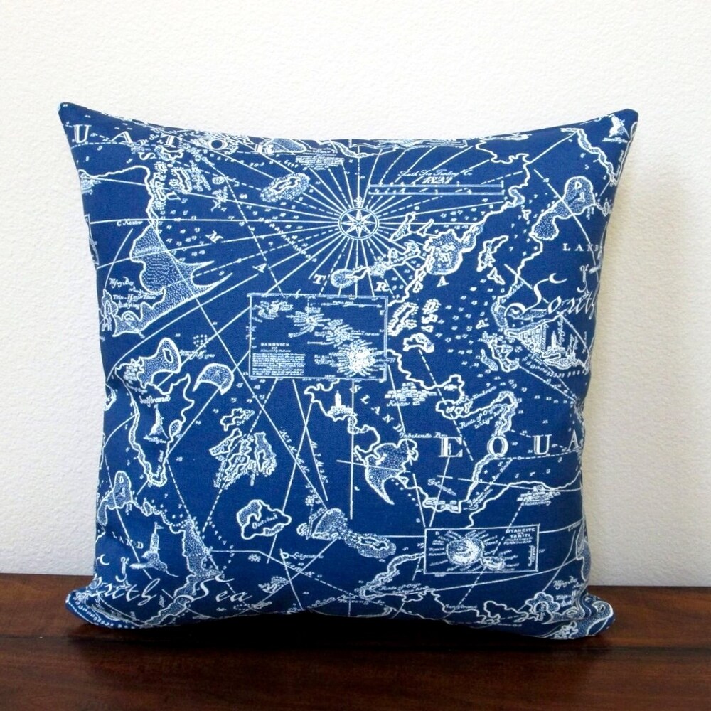 Artisan Pillows 18 inch Indoor/Outdoor Coastal Beach Home South Seas Nautical in Navy Blue   Pillow Cover Only (Set of 2)