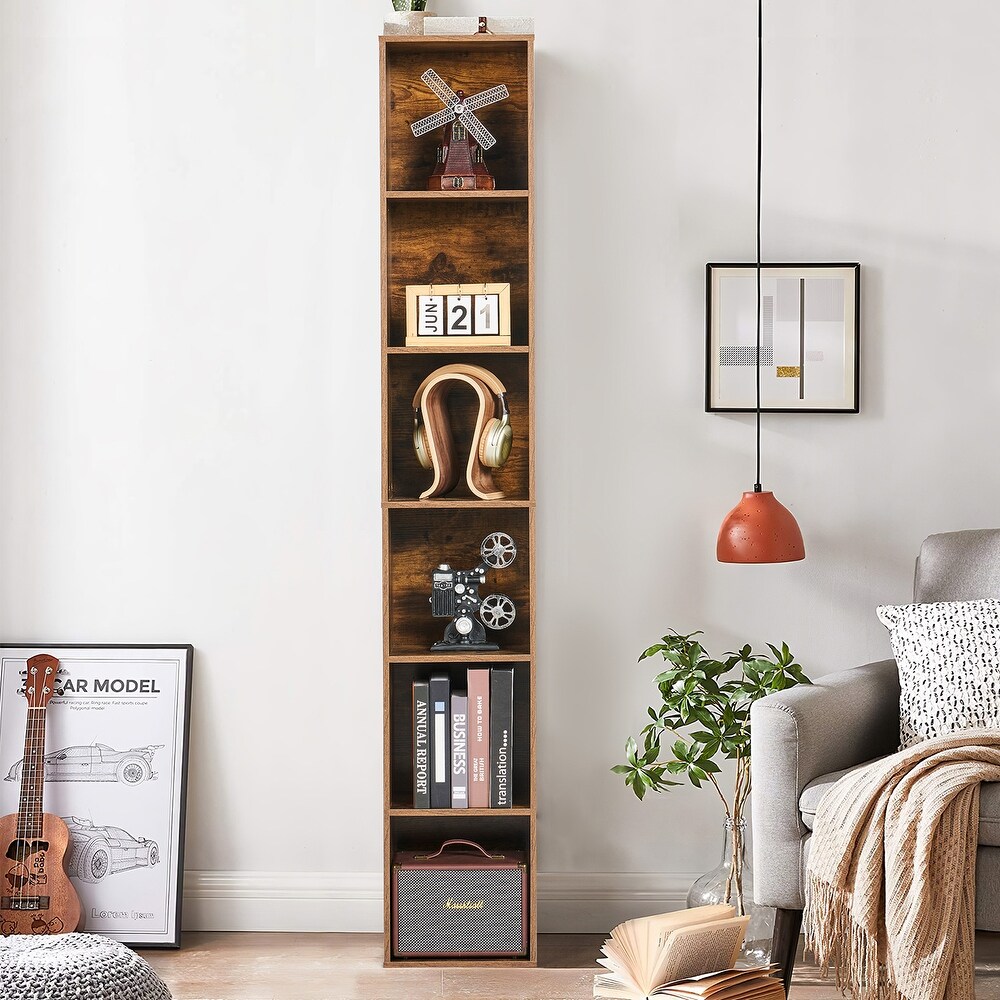 Tall Narrow Bookshelf  6 Tier Cube Display Rack