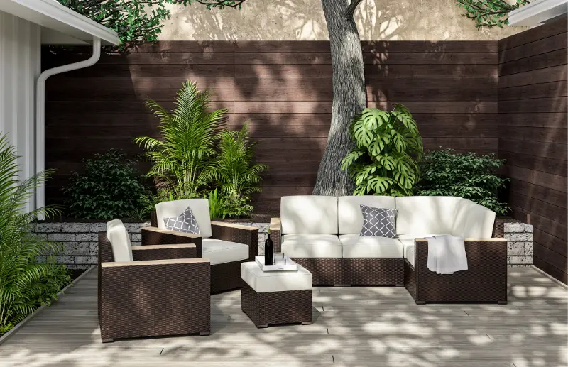 Palm Springs Brown Outdoor 4 Seat Sectional with Arm Chair Set