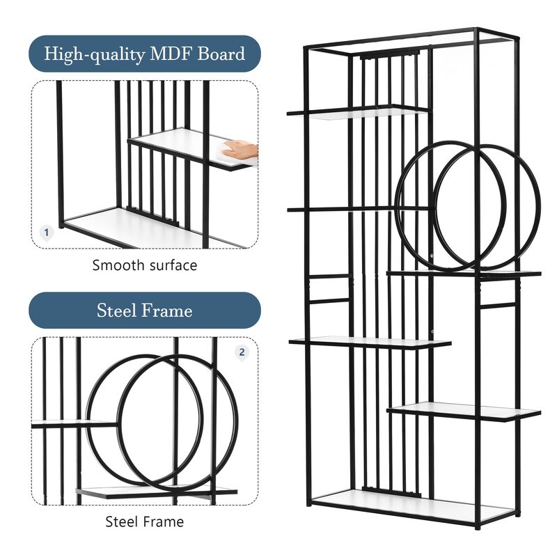 6 Tier Bookshelf  Industrial Bookcases with Metal Frame  Open Large Book Shelf  Tall Display Shelves for Home and Office