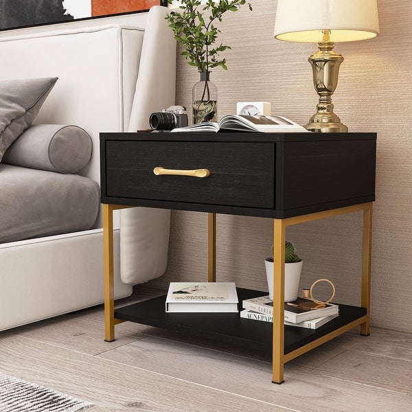 -Drawer Modern Nightstand - Bedside End Table - White/Black|