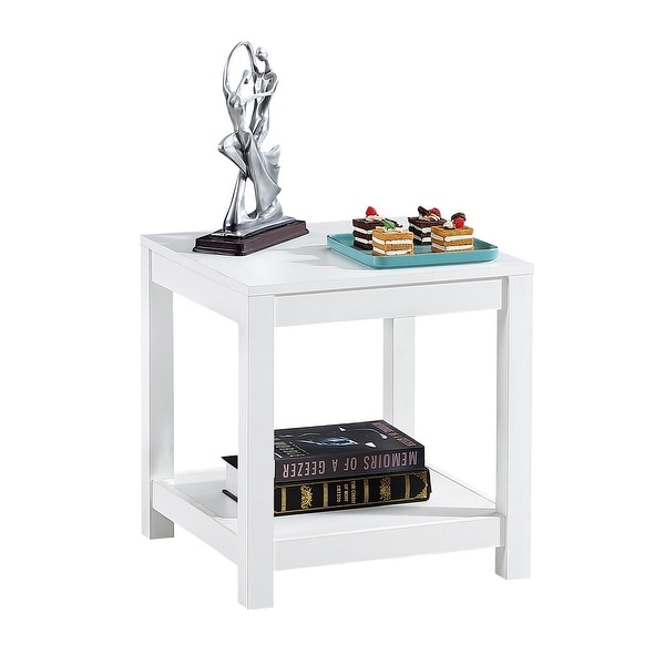 Modern Simple Side Table，Wooden 2-tier End Table with storage shelve