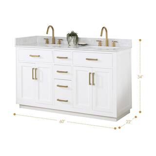 Altair Gavino 60 in. W x 22 in. D x 34 in. H Bath Vanity in White with Grain White Composite Stone Top 557060-WH-GW-NM