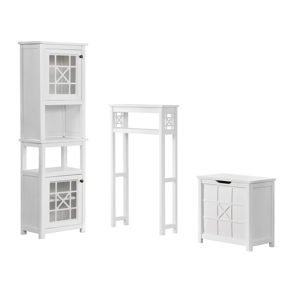 Derby 4 Piece Bathroom Set with Over Toilet Open Storage Shelf  Hamper  Floor Cabinet  and Hutch