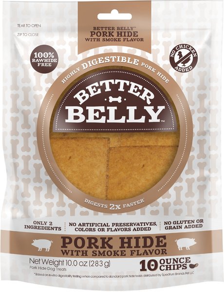 Better Belly Pork Hide Smoke Flavor Chips Dog Treats， 10-oz bag