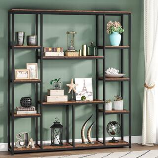 BYBLIGHT 70.86 in. Brown Practical Board 12-Shelf Etagere Bookcase with Storage and Industrial Style Display Shelves BB-XX1199YY