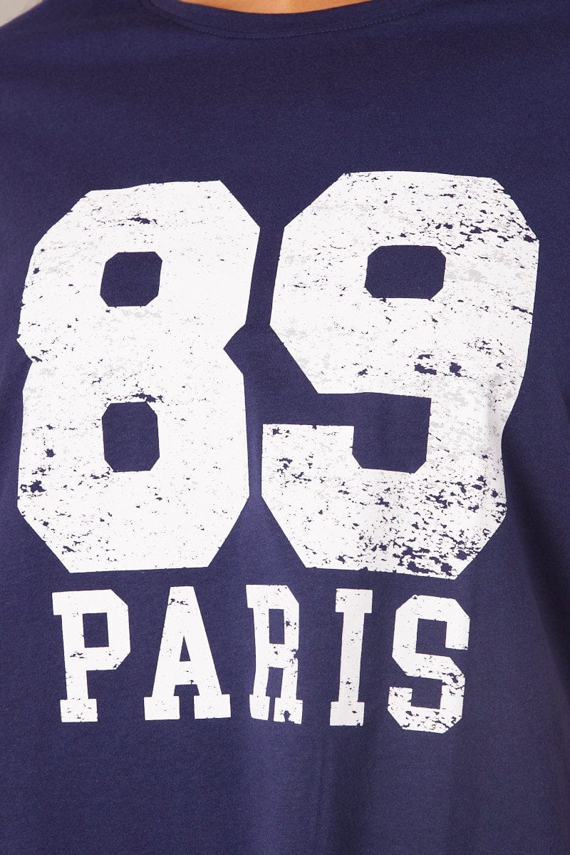 Blue Graphic T-shirt Short Sleeve Crew Neck