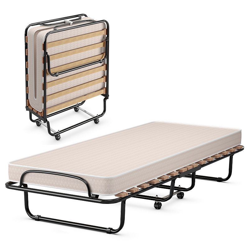 Portable Folding Bed with Memory Foam Mattress and Sturdy Metal Frame