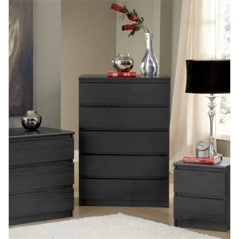 Bowery Hill Contemporary 5 Drawer Wood Chest in Black